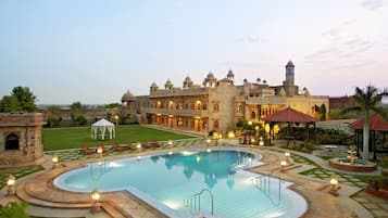 Outdoor pool, pool umbrellas, pool loungers