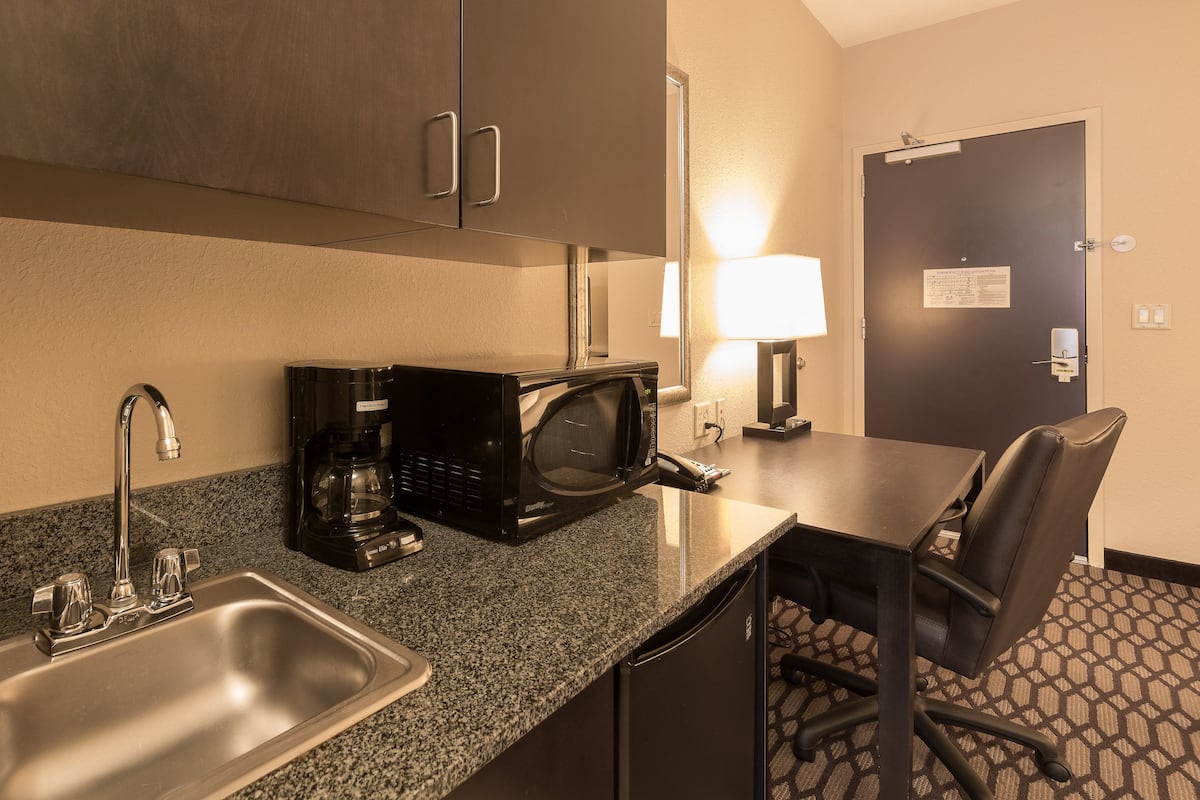 1 bedroom, desk, laptop workspace, iron/ironing board