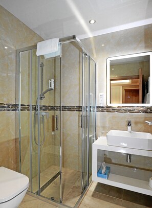 Shower, hair dryer, towels - Hotel & Restaurant Danner (Rheinfelden (Baden))