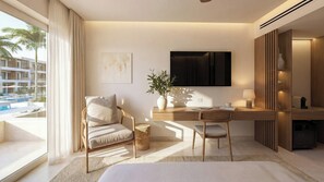 Deluxe Room with Pool View | Living area | 43-inch flat-screen TV with satellite channels, TV - Alianthos Estate Resort - ex Alianthos Garden (Agios Vasileios)