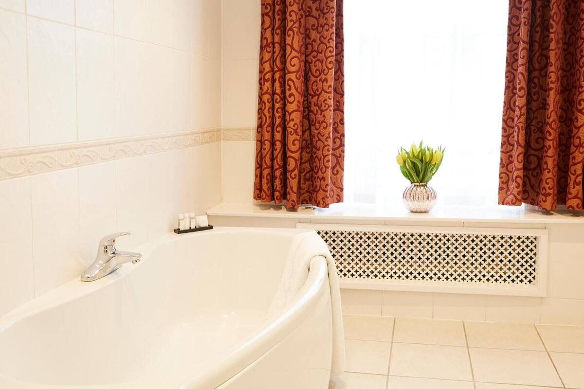 free toiletries, hair dryer, towels