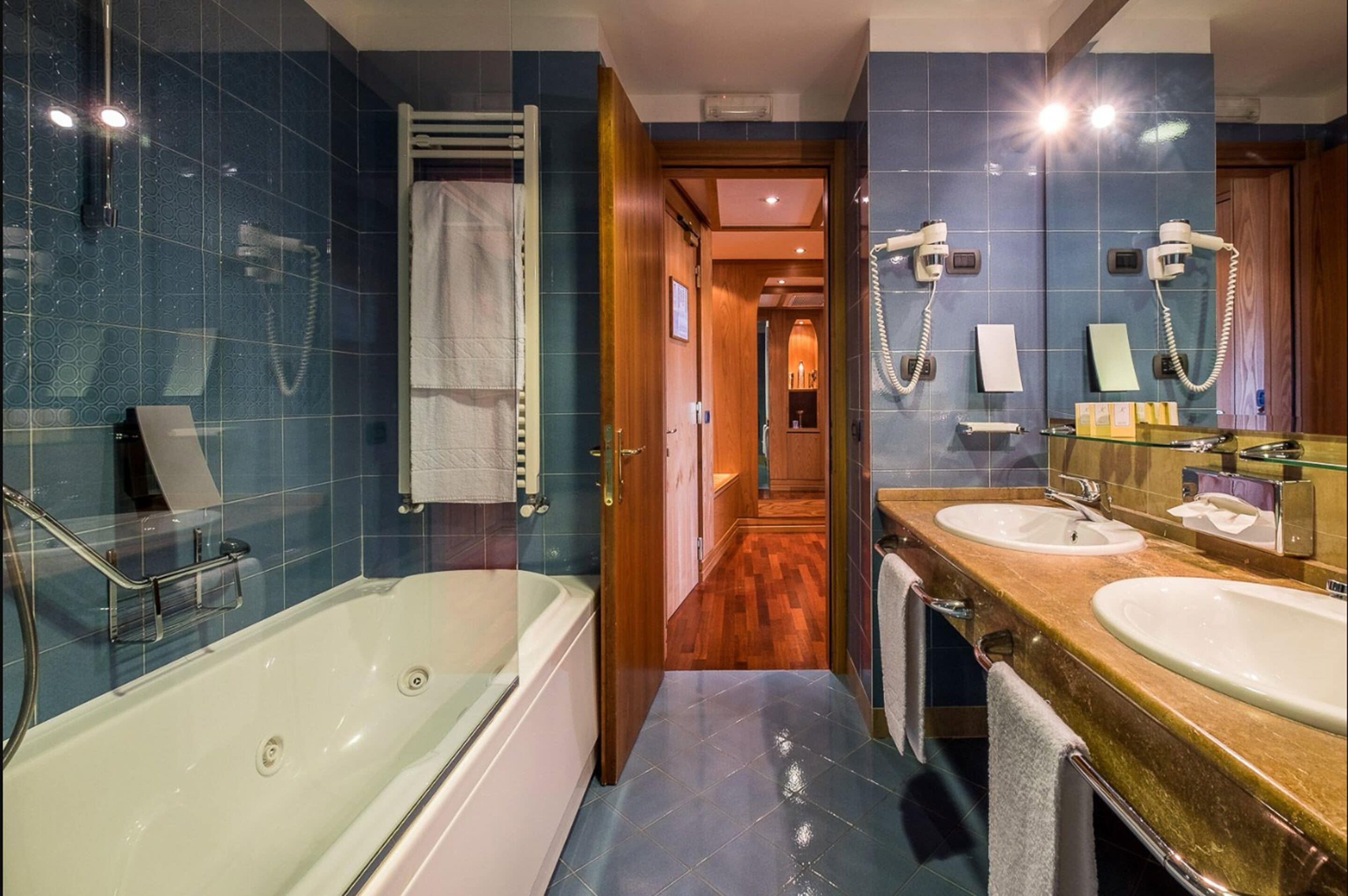 combined shower/bathtub, free toiletries, hair dryer, bidet