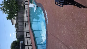Outdoor pool, open 8 AM to 10 PM, pool umbrellas, pool loungers