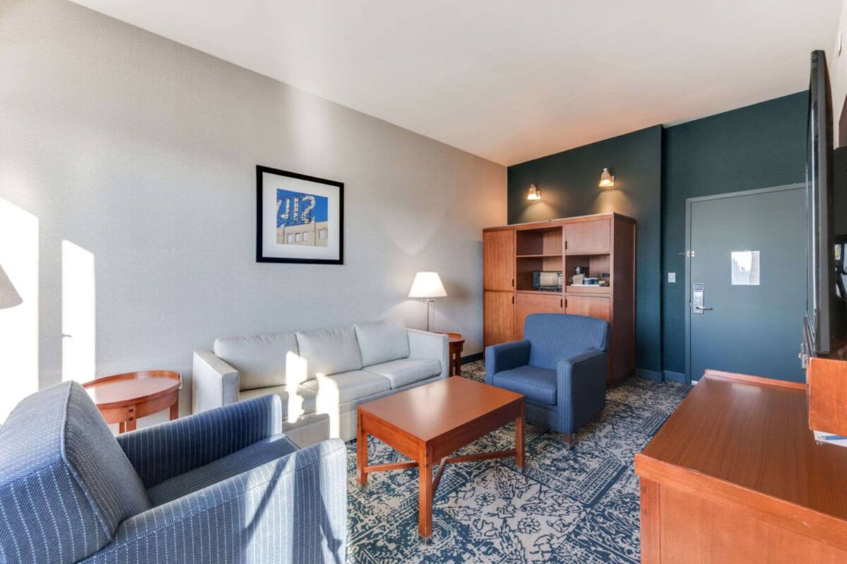 executive suite, 1 king bed, refrigerator & microwave, city view (walk-in shower;with sofabed) | down duvets, pillow-top beds, in-room safe, laptop workspace