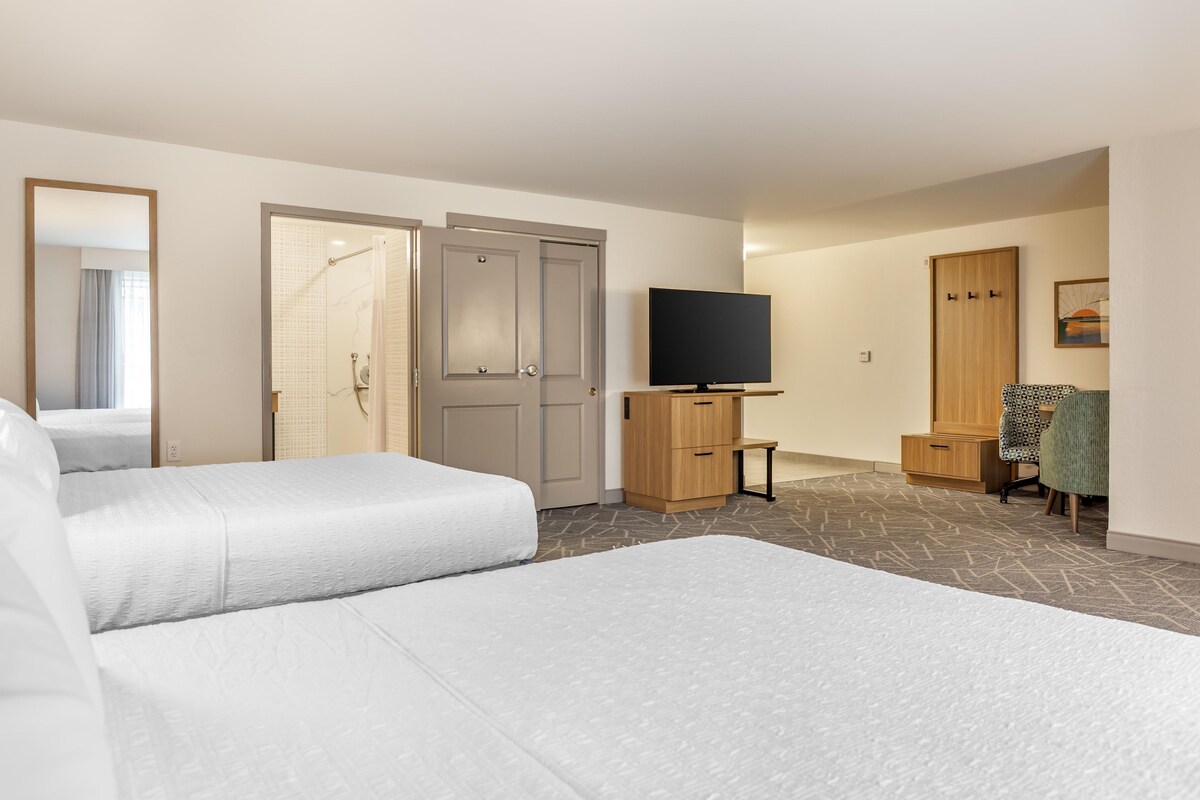 Studio Suite, 2 Queen Beds, Accessible, Non Smoking | Desk, laptop workspace, blackout drapes, iron/ironing board