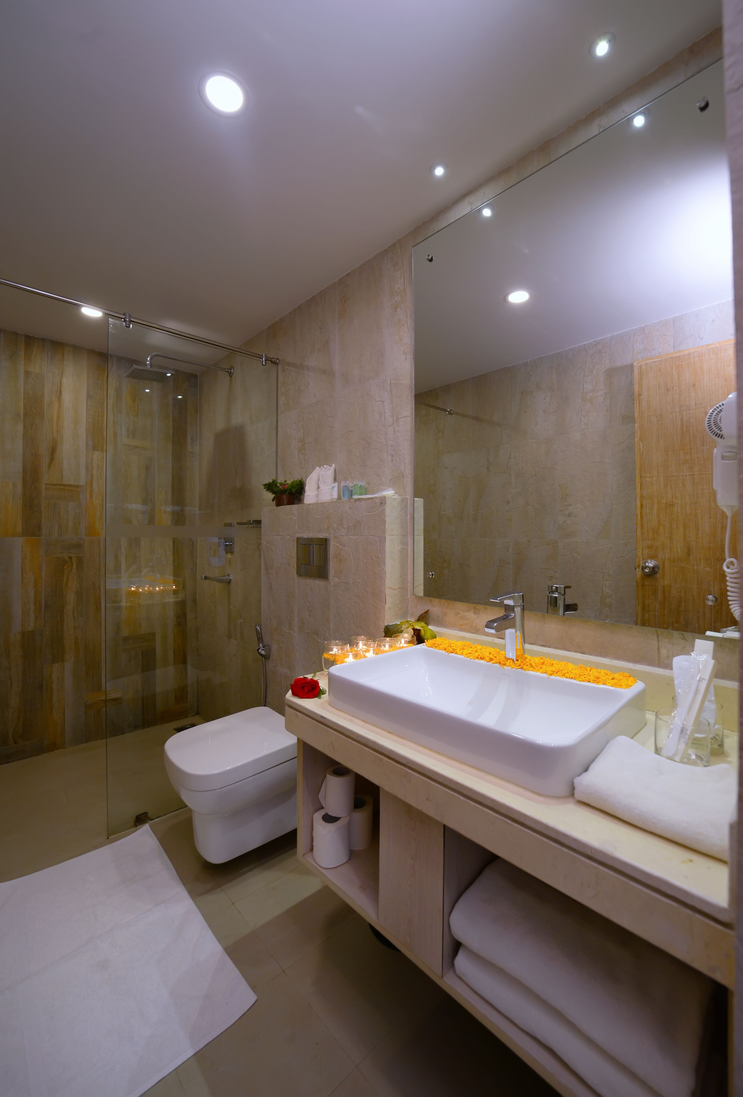 free toiletries, slippers, towels, soap