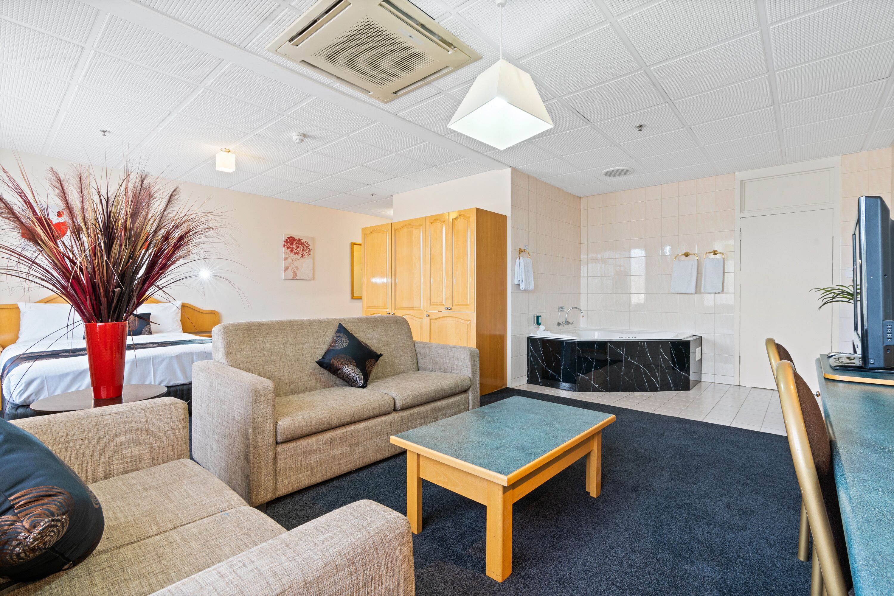 Premium bedding, individually furnished, desk, blackout curtains