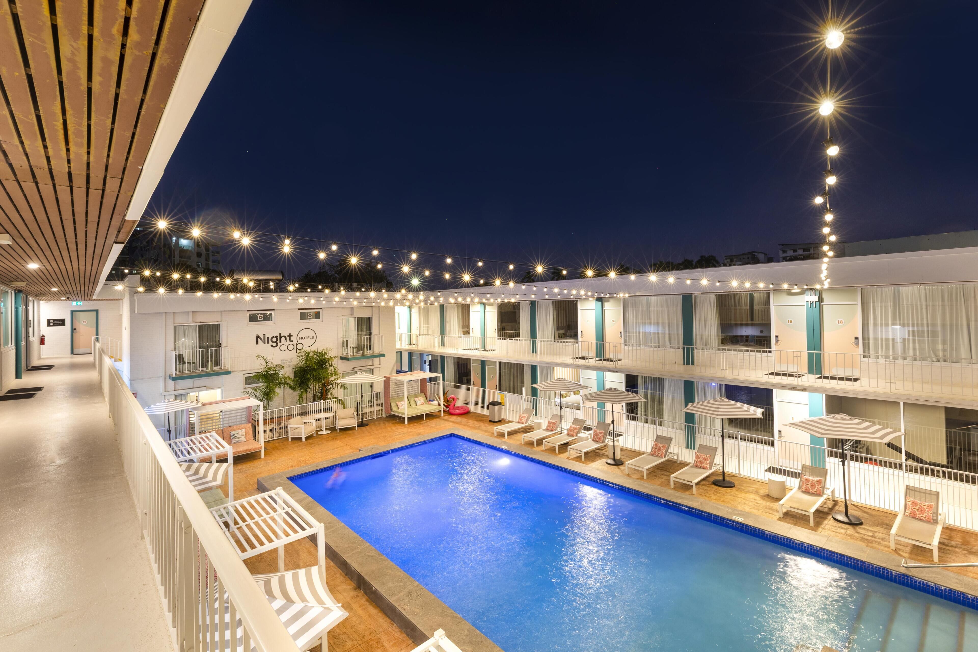 Outdoor pool, free pool cabanas, pool umbrellas