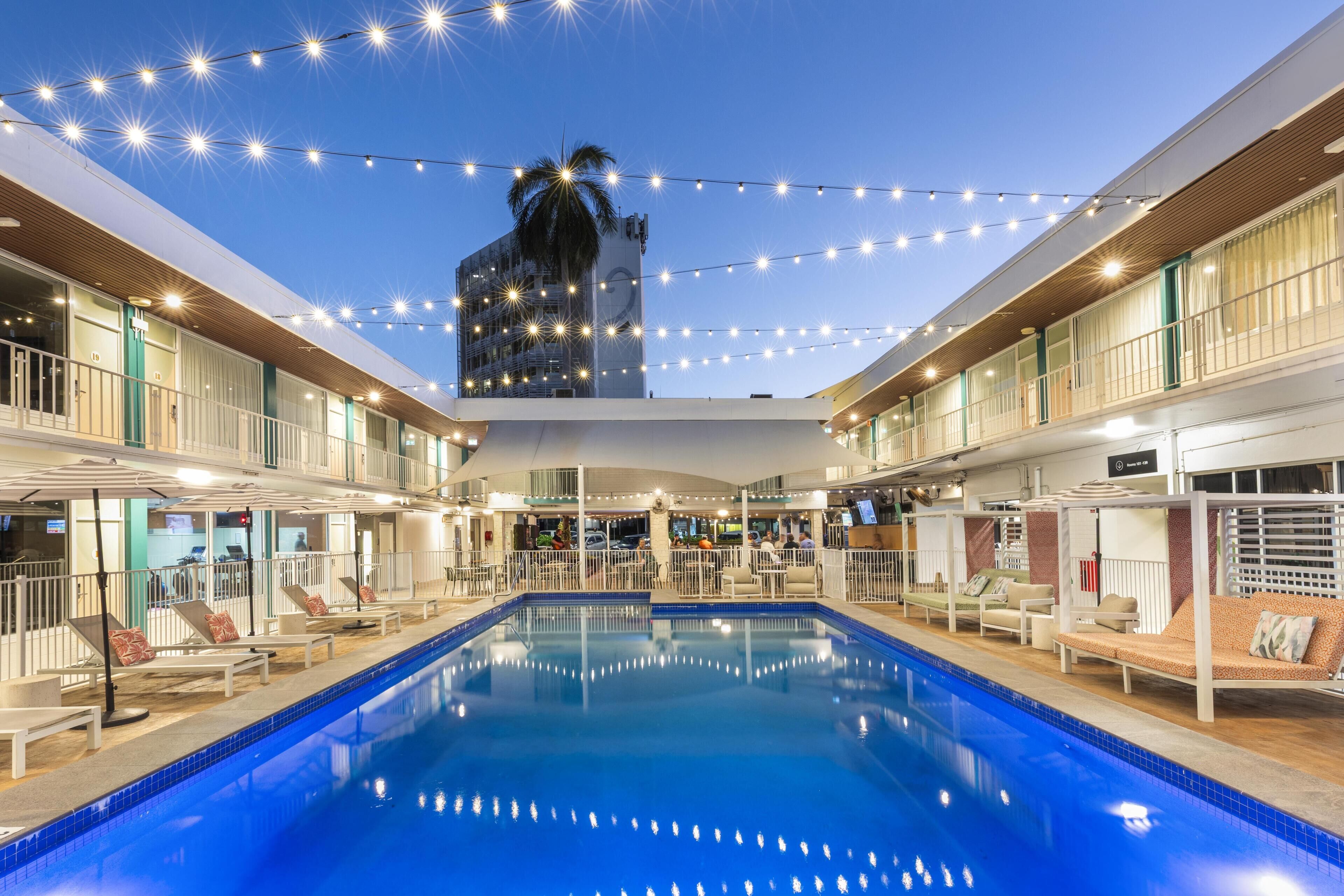 Outdoor pool, free pool cabanas, pool umbrellas