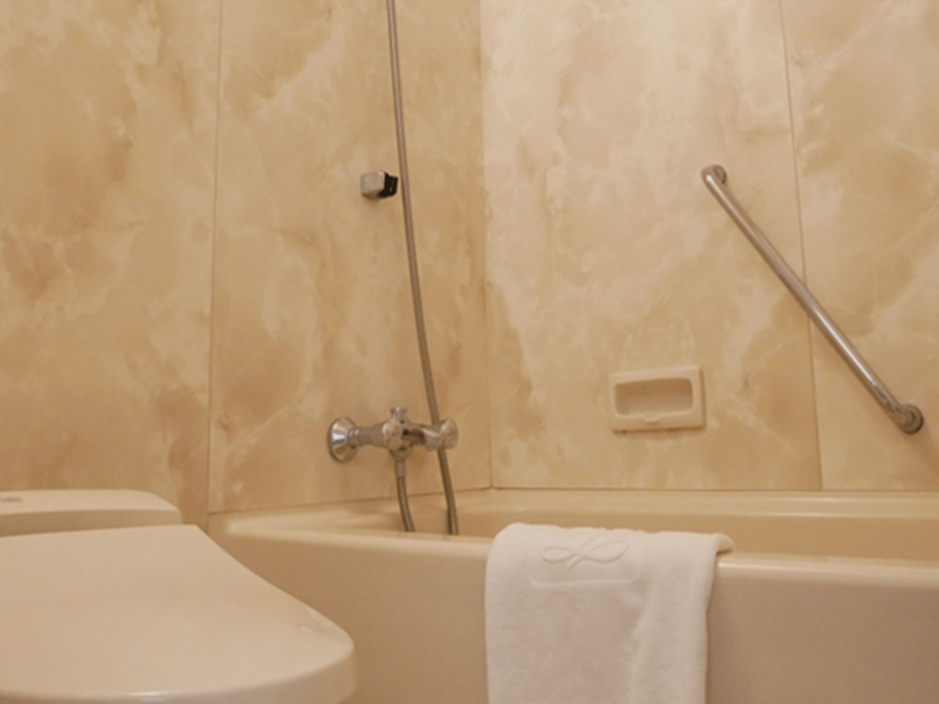 A bathroom with a toilet, a bathtub, and a shower.