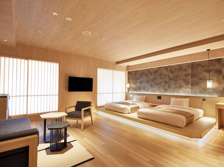Executive Twin (Luxury Floor),2 double beds, for 2-5 people use, Non Smoking | Desk, iron/ironing board, free WiFi, bed sheets. ONE STATION HOTEL KUMAMOTO