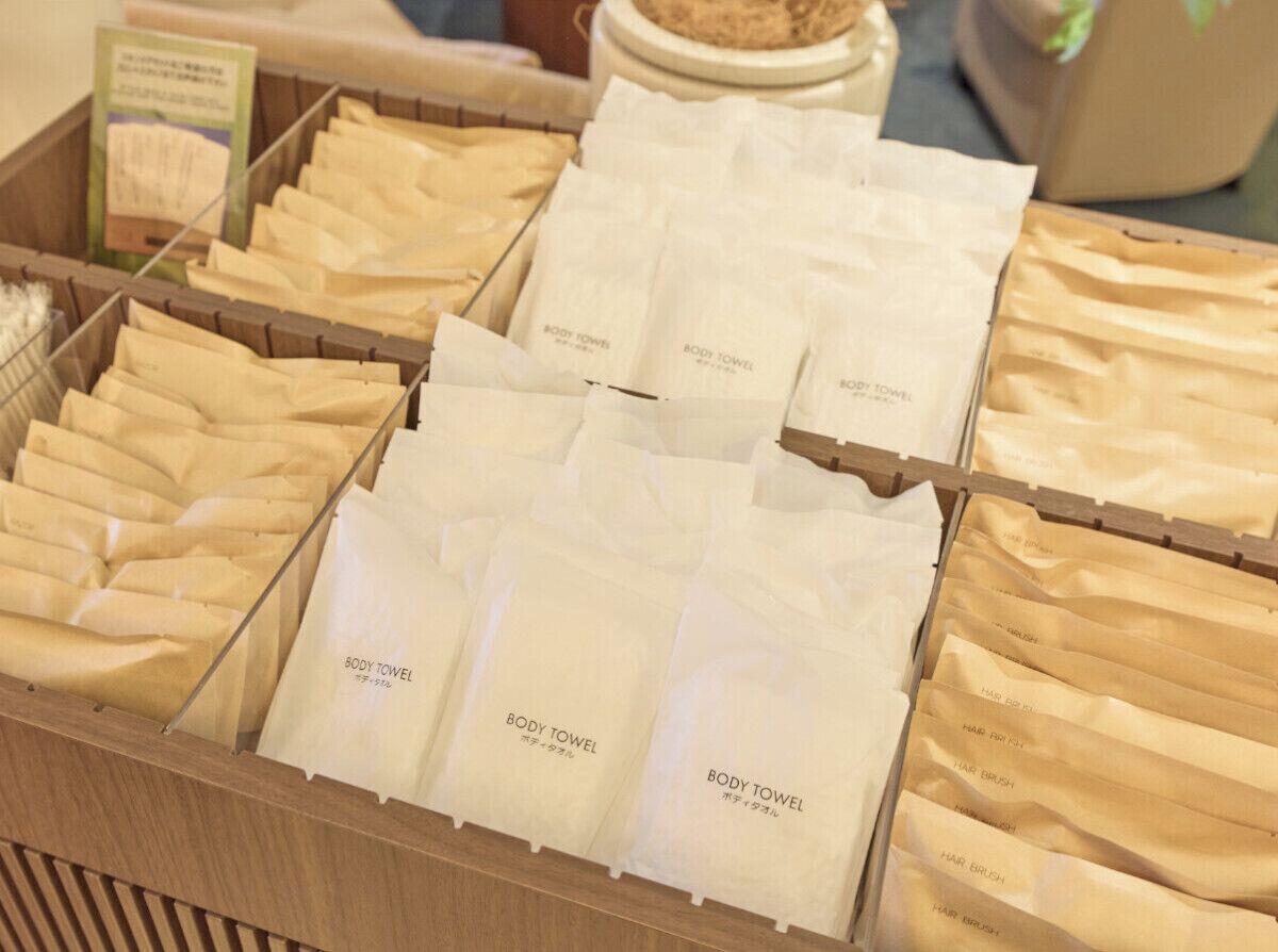 A display of body towels in a store.