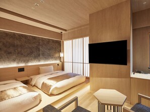 Quarto duplo superior, para não fumantes (Luxury floor,1-4 pax use) | Escrivaninha, ferros/tábuas de passar roupa, Wi-Fi de cortesia