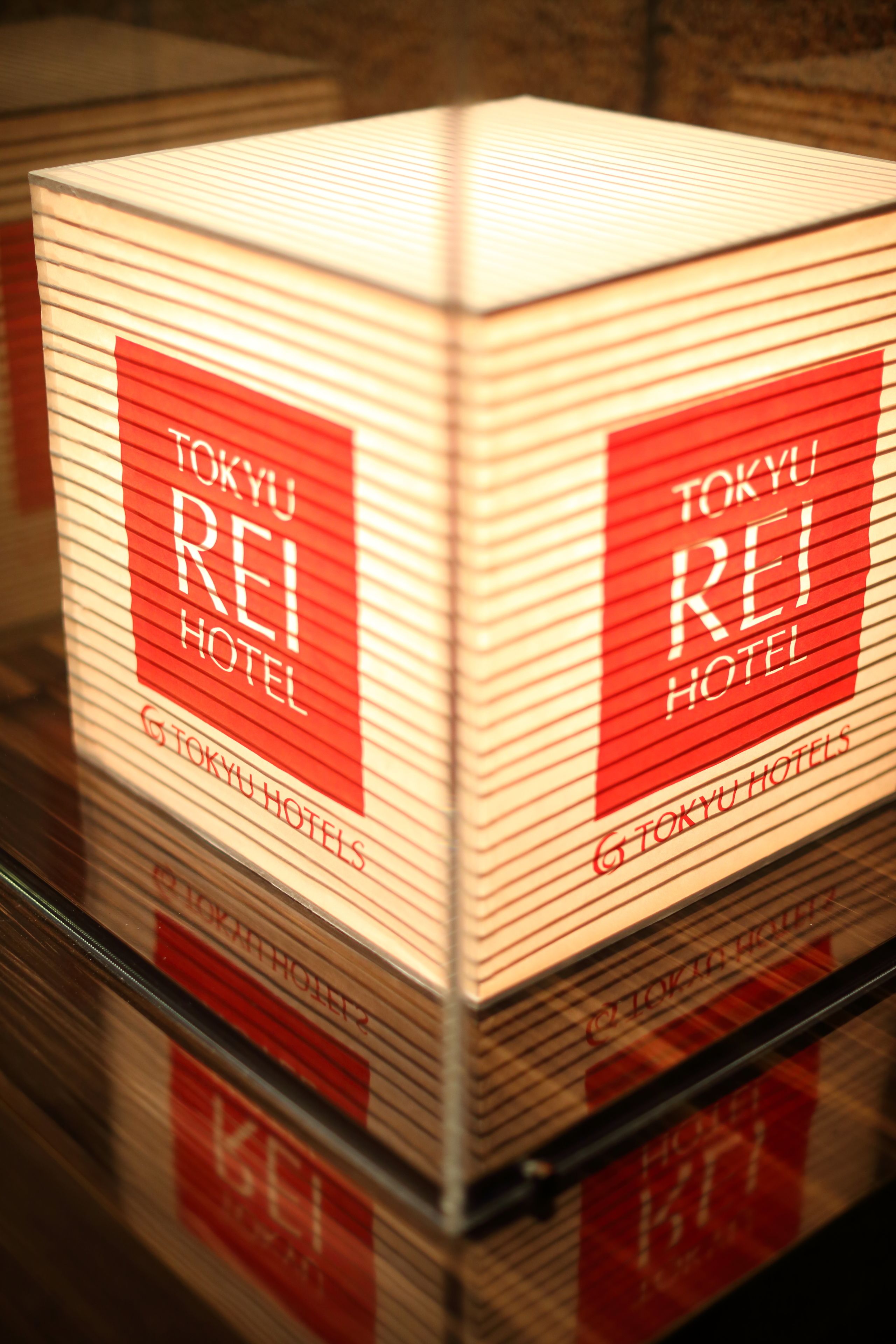 A stack of Tokyo Rei Hotel branded boxes.