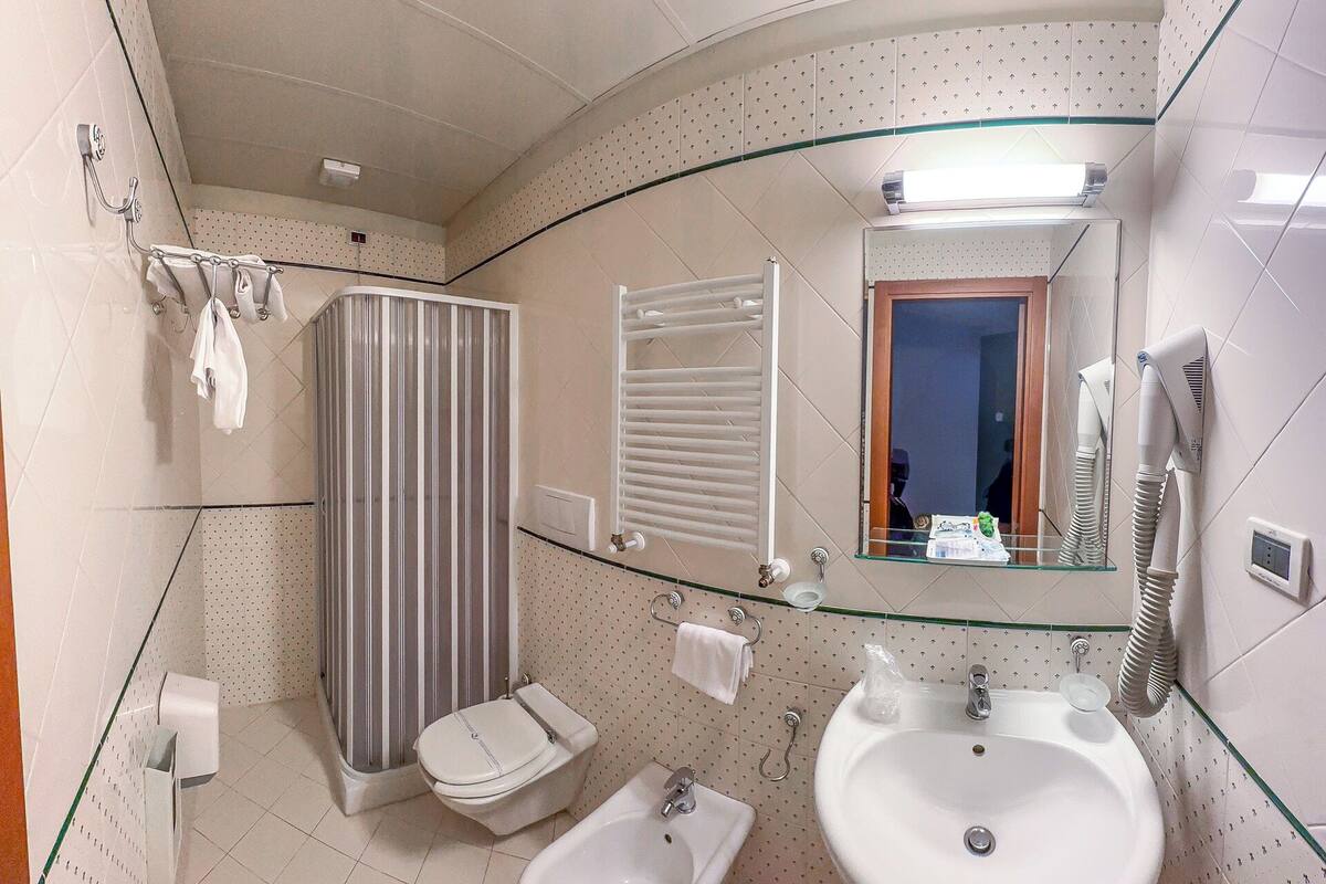 shower, free toiletries, hair dryer, bidet