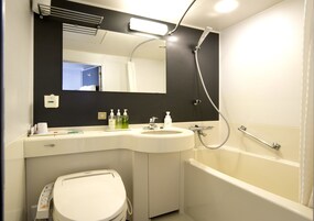 Bañera con ducha, artículos de tocador gratuitos, secador de pelo