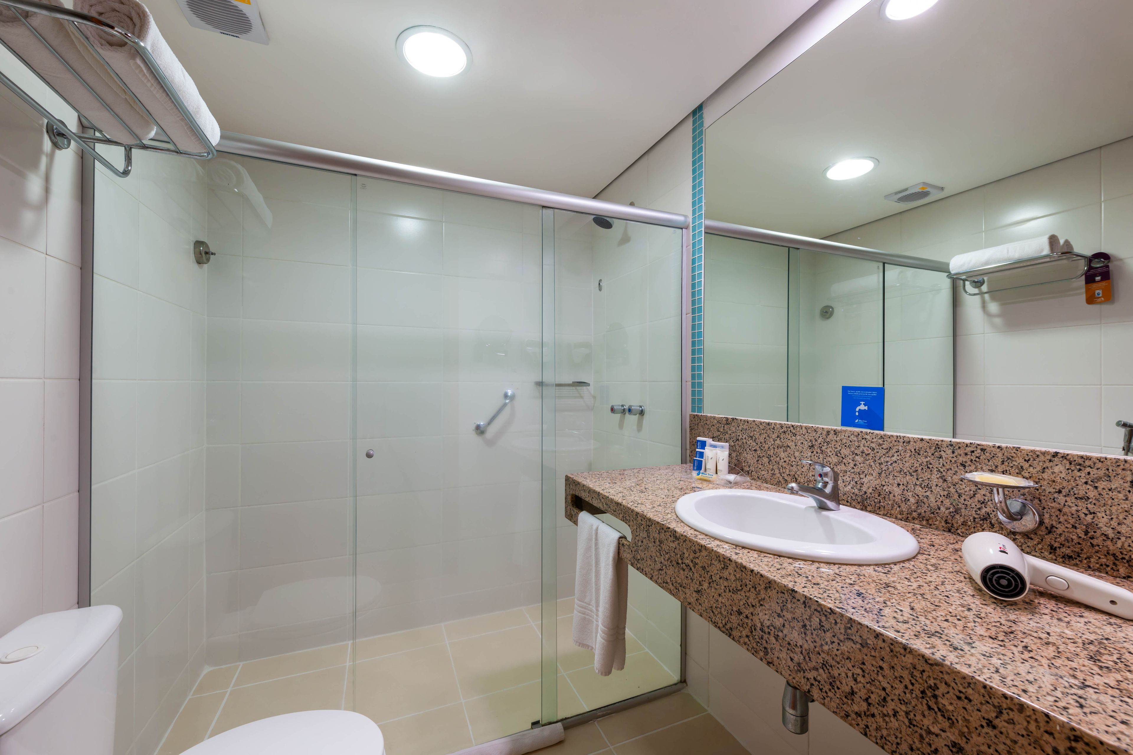 shower, free toiletries, hair dryer, towels