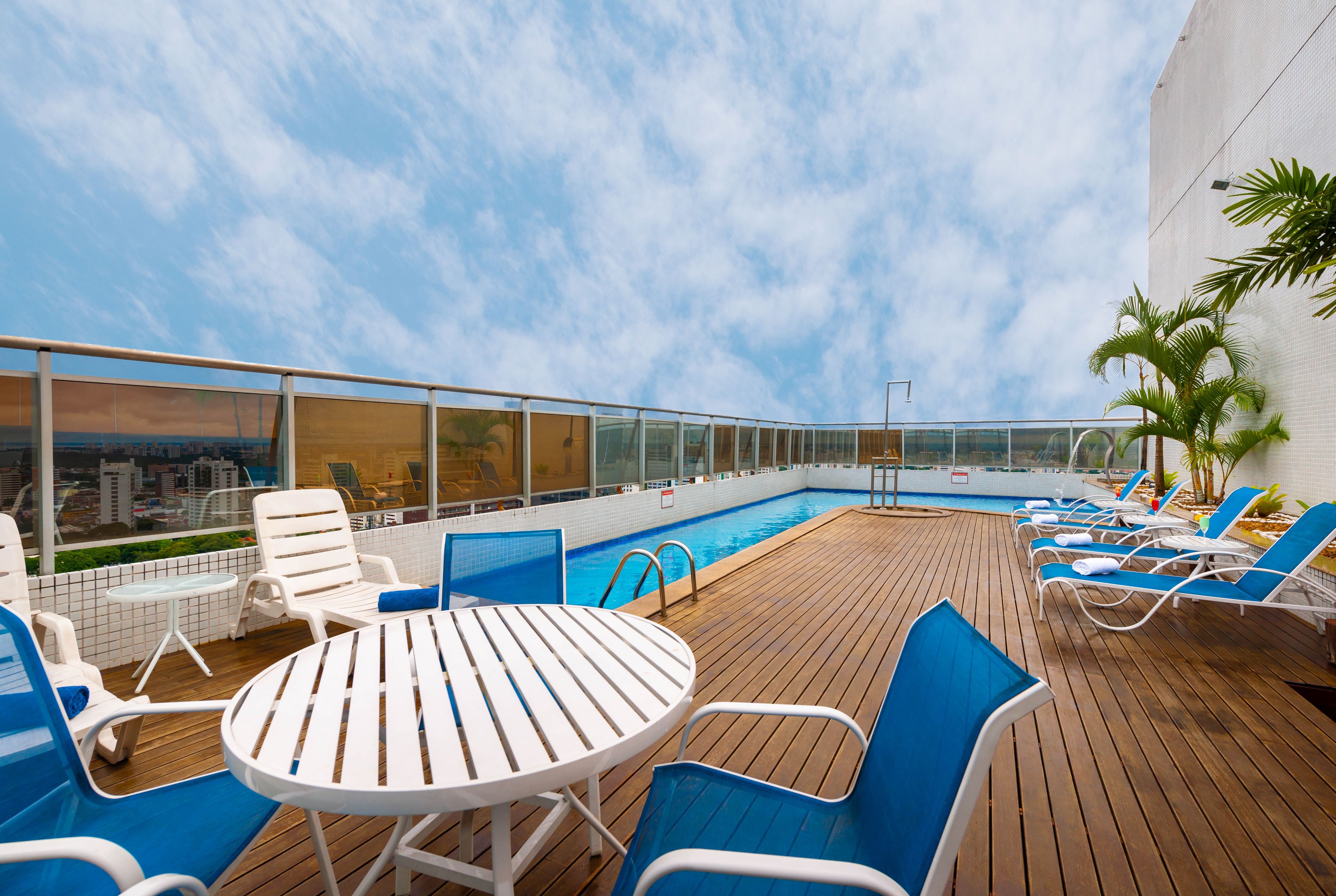 outdoor pool, pool loungers