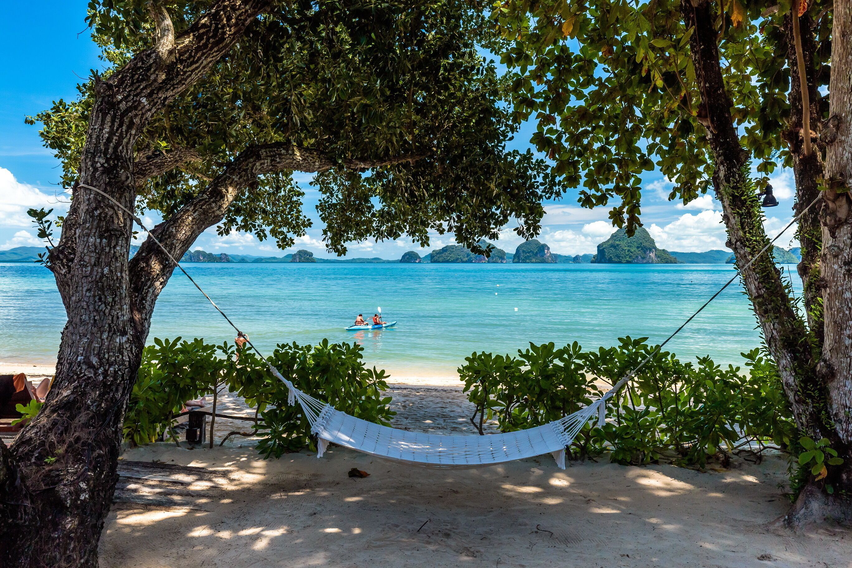 private beach, kayaking