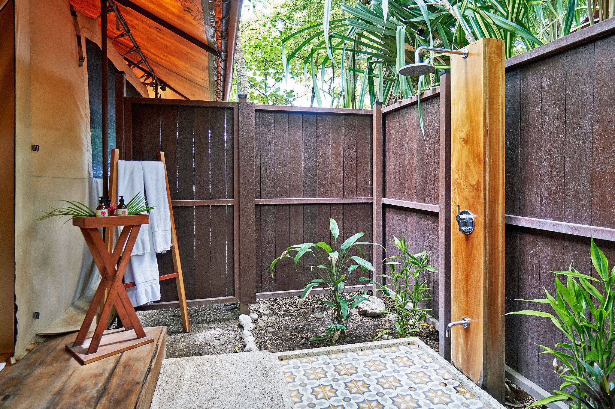 beachfront glamping | bathroom | hair dryer, towels