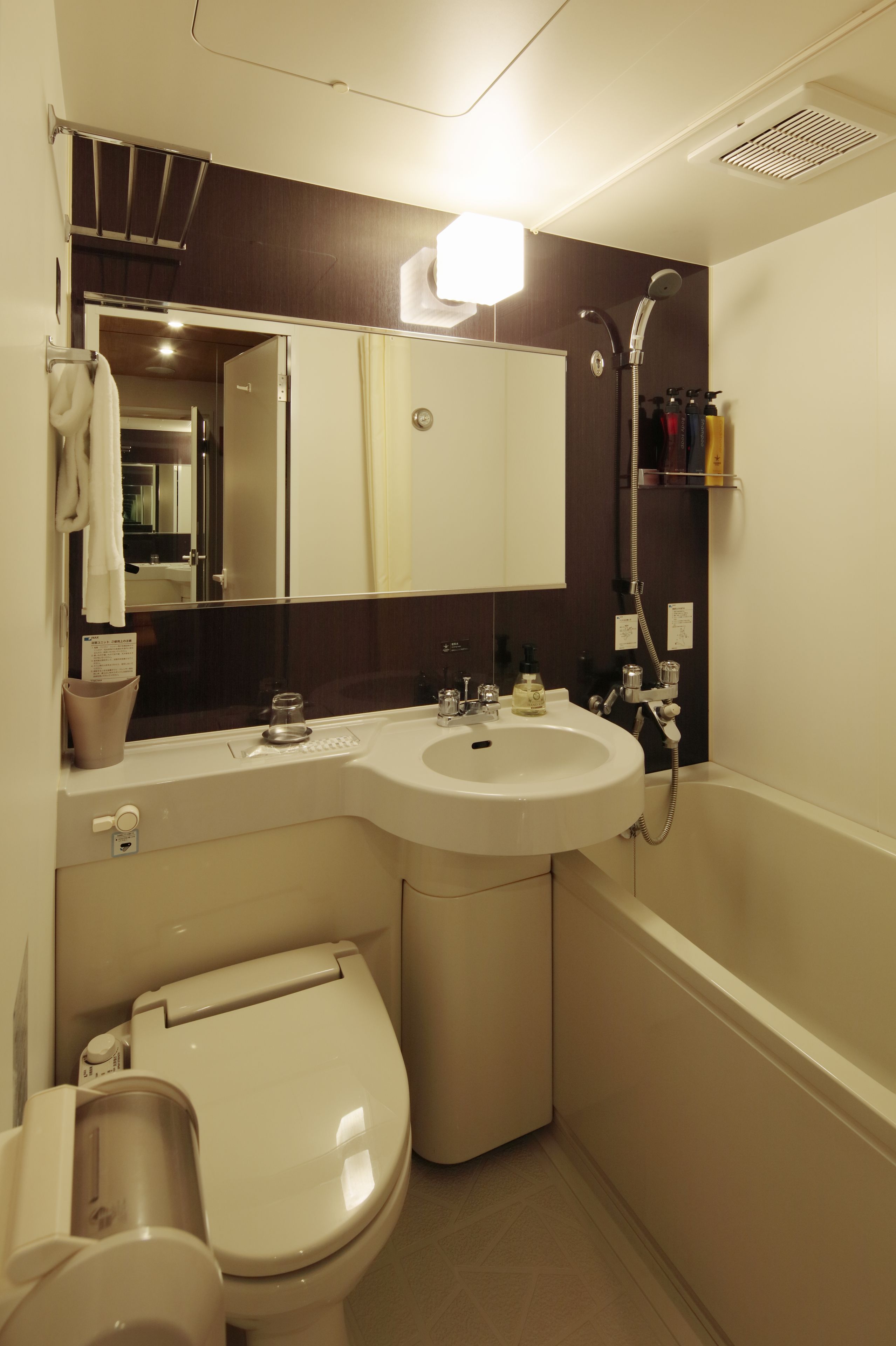 combined shower/bathtub, free toiletries, hair dryer, slippers