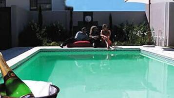 Outdoor pool, pool umbrellas