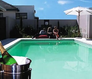 Outdoor pool, pool umbrellas