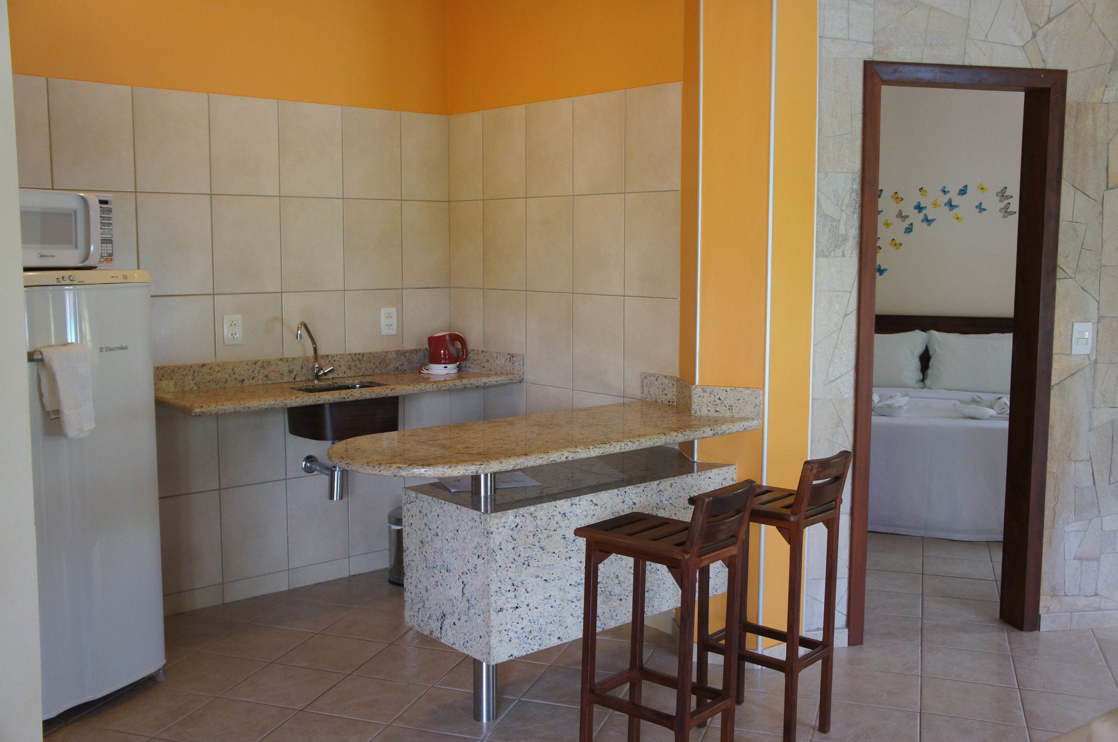 full-sized fridge, microwave, electric kettle