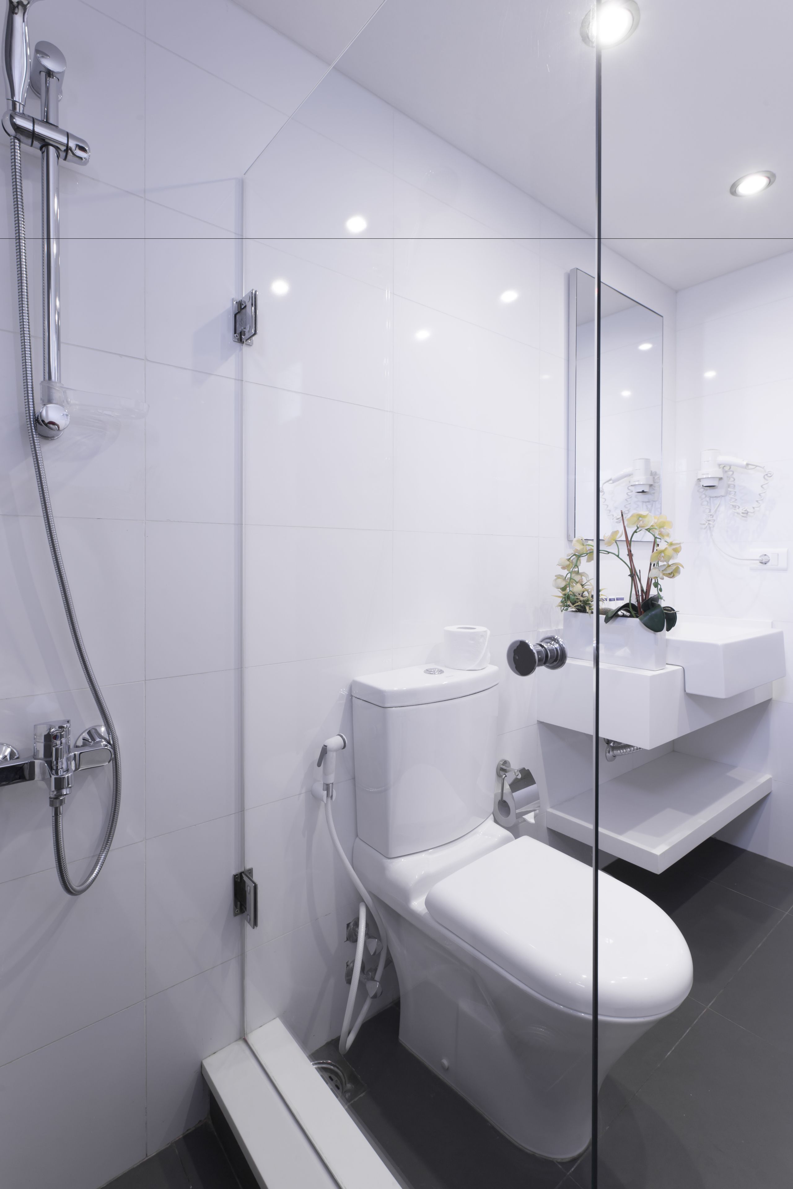 Penthouse | Badkamer | Een douche, gratis toiletartikelen, een haardroger, handdoeken