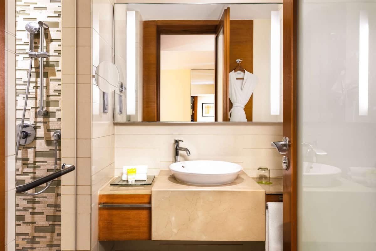 shower, rainfall showerhead, free toiletries, hair dryer