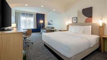 Premium bedding, desk, blackout drapes, iron/ironing board