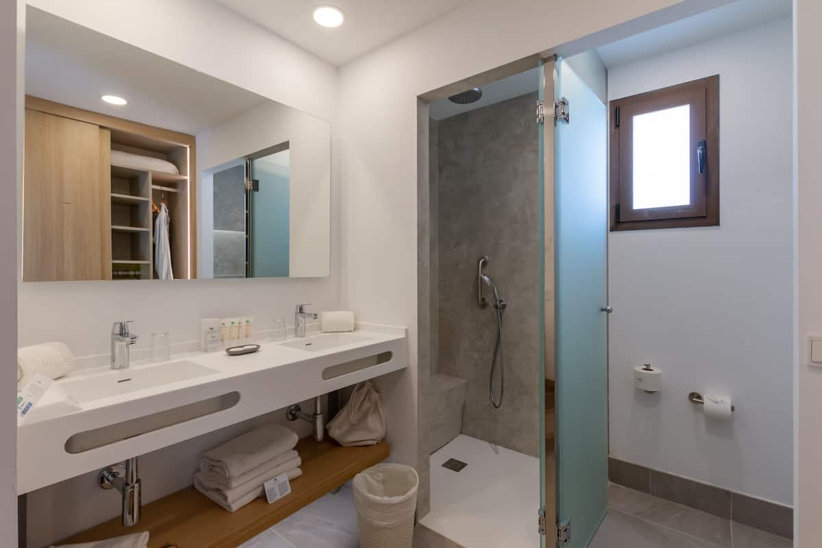 Combined shower/bathtub, eco-friendly toiletries, hair dryer, towels