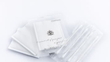 Combined shower/tub, deep soaking tub, free toiletries, hair dryer