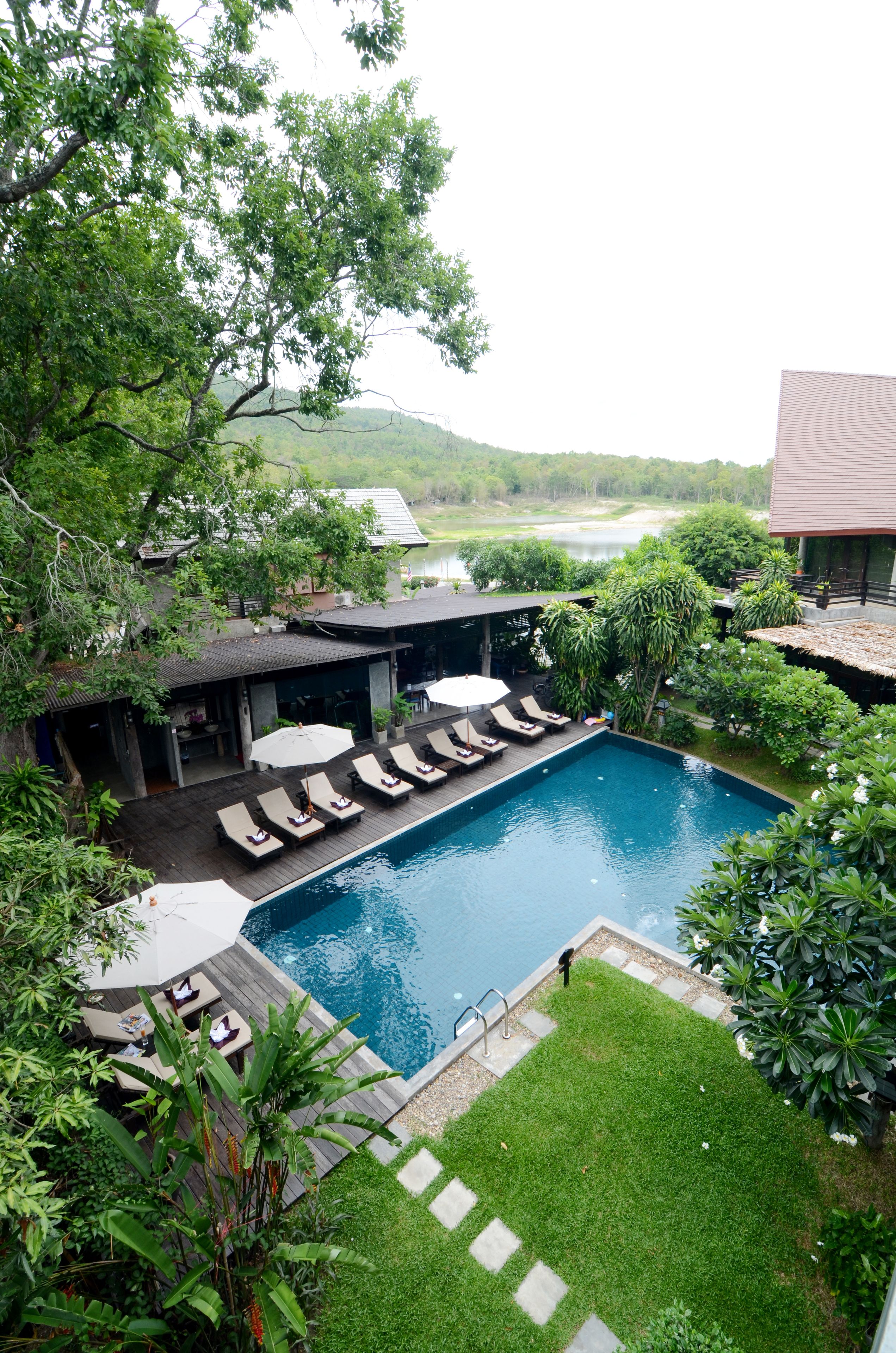 Outdoor pool, sun loungers