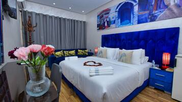 Down comforters, blackout drapes, free WiFi, bed sheets
