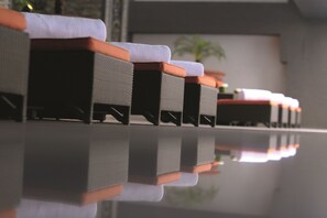 Indoor pool, open 6:00 AM to 9:00 PM, pool loungers