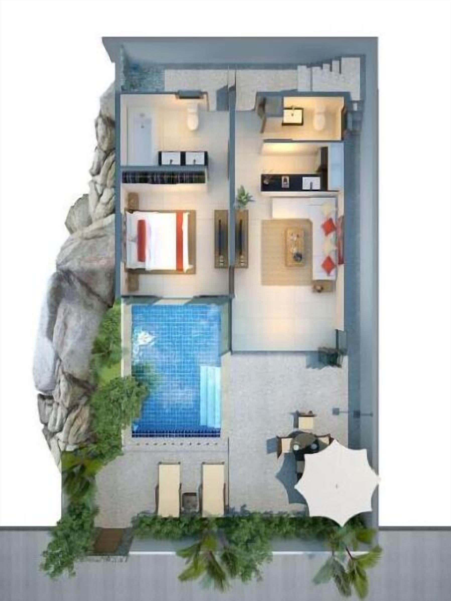2 bedrooms modern pool villa | floor plan