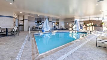 Indoor pool, open 10:00 AM to 10:00 PM, sun loungers