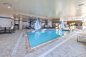 Indoor pool, open 10:00 AM to 10:00 PM, sun loungers