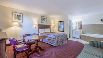 Suite, 1 Queen Bed, Jetted Tub | Blackout drapes, iron/ironing board, free WiFi, bed sheets