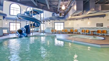 Indoor pool, open 8 AM to 10 PM, pool loungers
