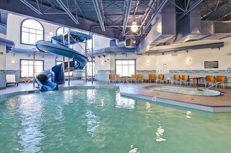 Indoor pool, open 8 AM to 10 PM, sun loungers