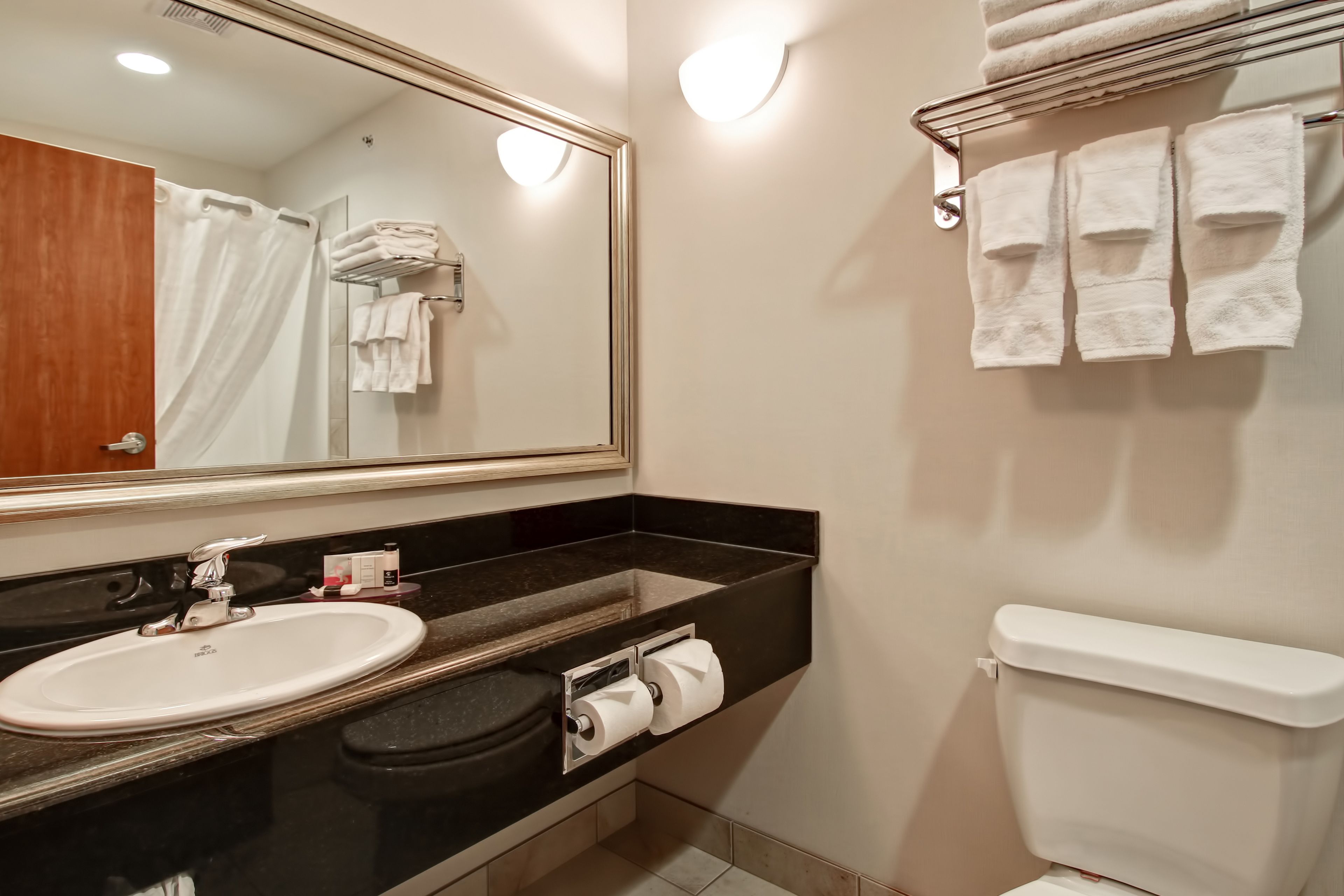 free toiletries, hair dryer, towels, soap