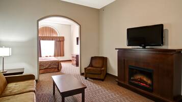 Een 39-inch flatscreentelevisie met kabelzenders en televisie