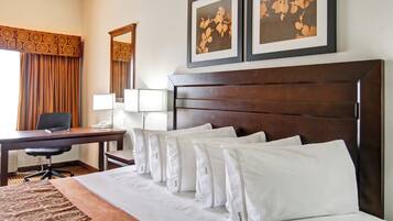 Pillowtop beds, desk, laptop workspace, blackout drapes