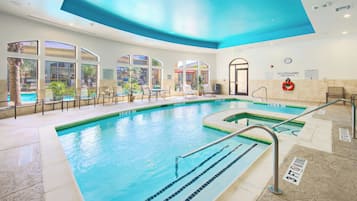 Indoor pool, outdoor pool, open 9:00 AM to 9:00 PM, pool umbrellas