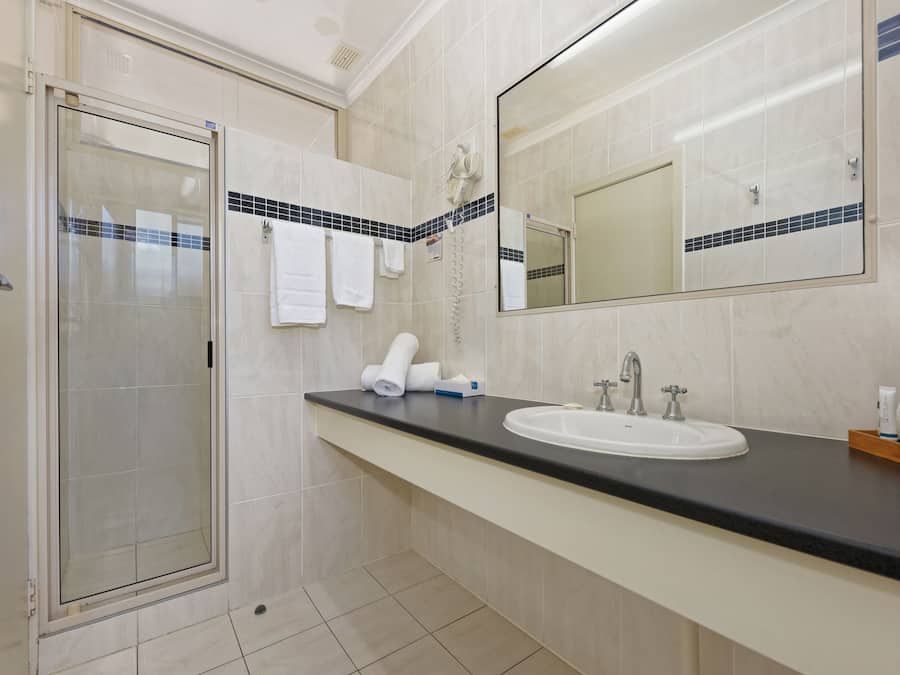 Quarto executivo, 1 cama Queen | Banheiro | Produtos de toalete grátis, secador de cabelo, toalhas de banho