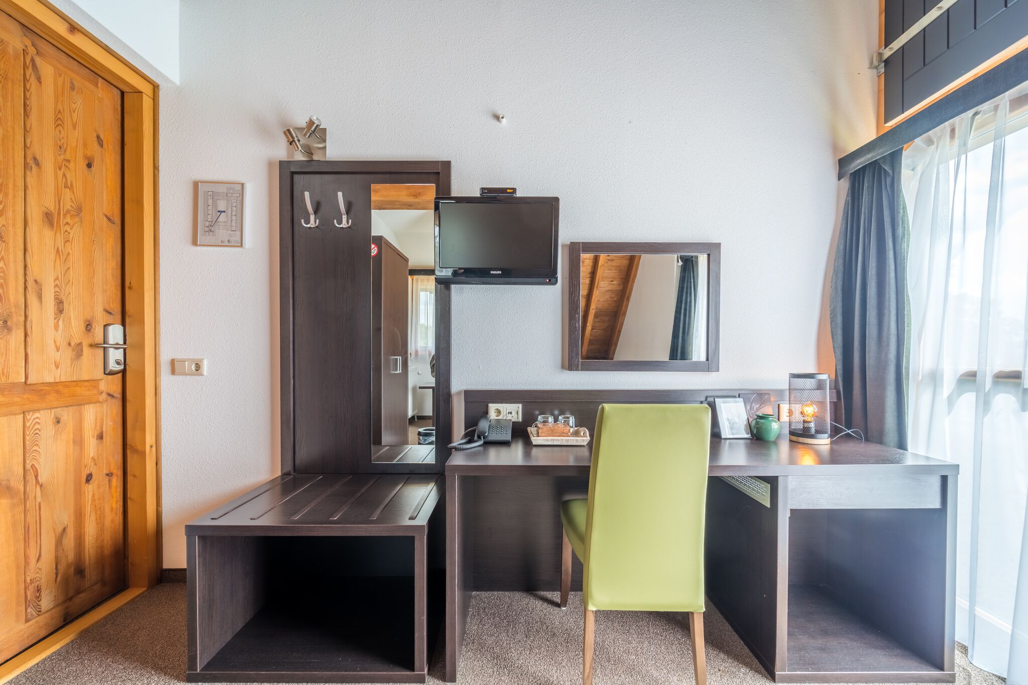 single room | in-room safe, desk, laptop workspace, iron/ironing board