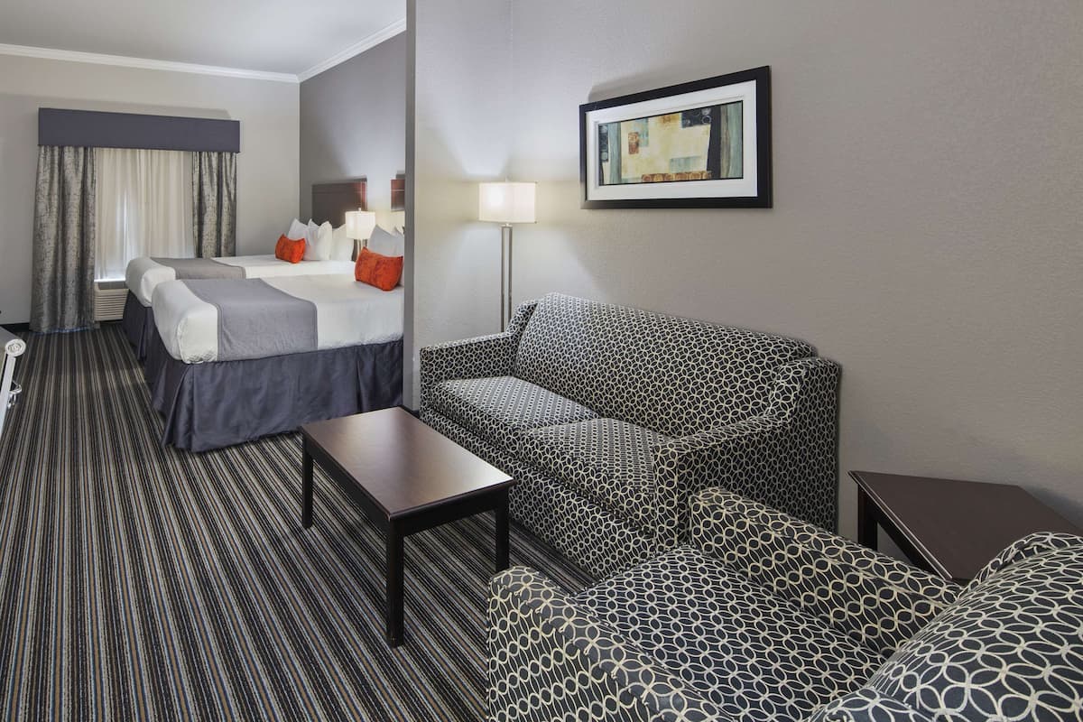 Premium bedding, pillowtop beds, desk, blackout drapes