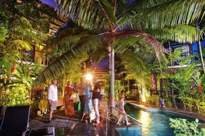 Outdoor pool, pool loungers